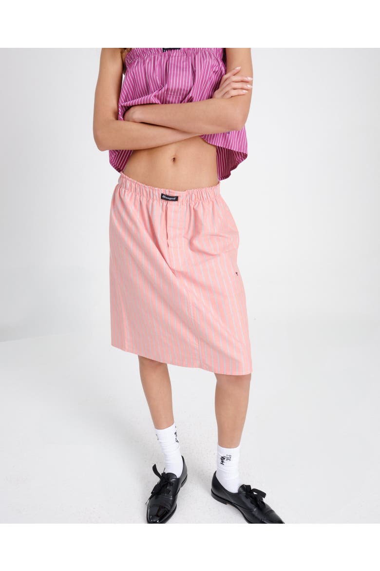 Boxer Pencil Skirt, Main, color, CORAL STRIPE OXFORD