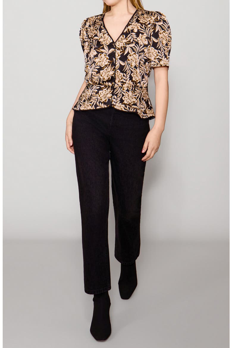 Satin Lace Trim Top, Alternate, color, NAVY/ BROWN