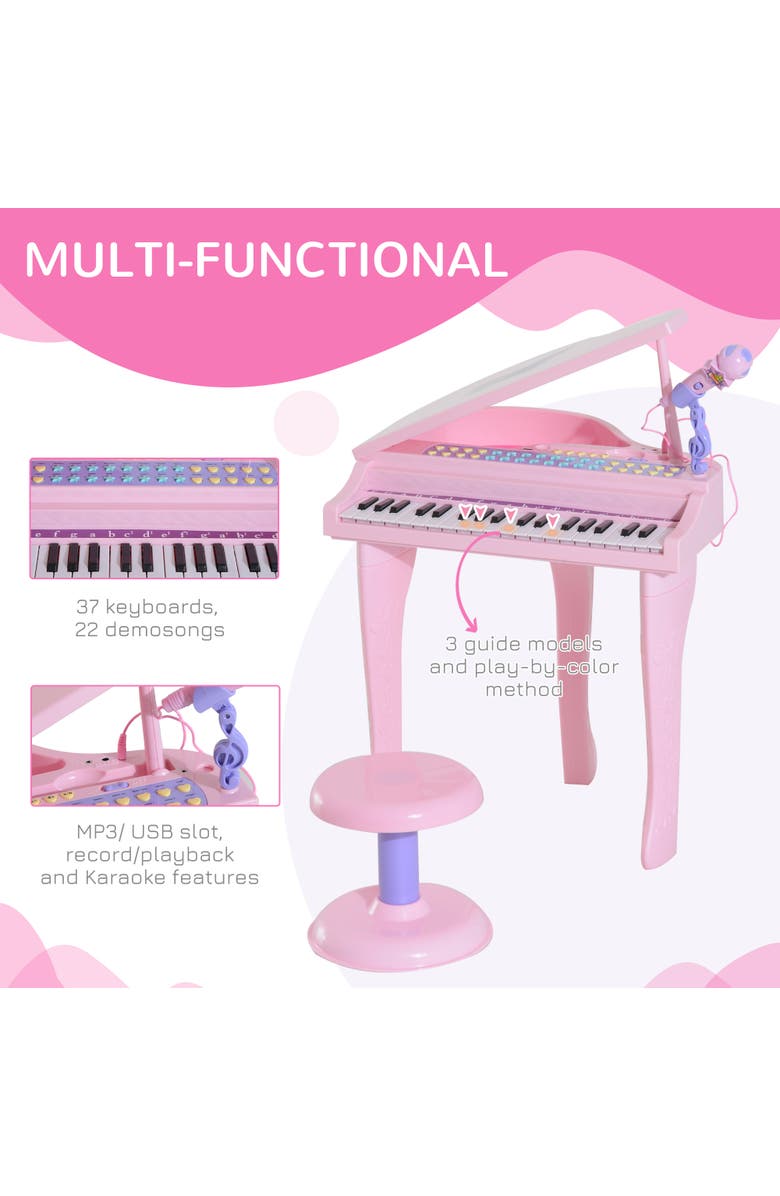 Qaba 37-Key Kids Piano Keyboard with Microphone, Stool, Built-in Songs, Alternate, color, Pink