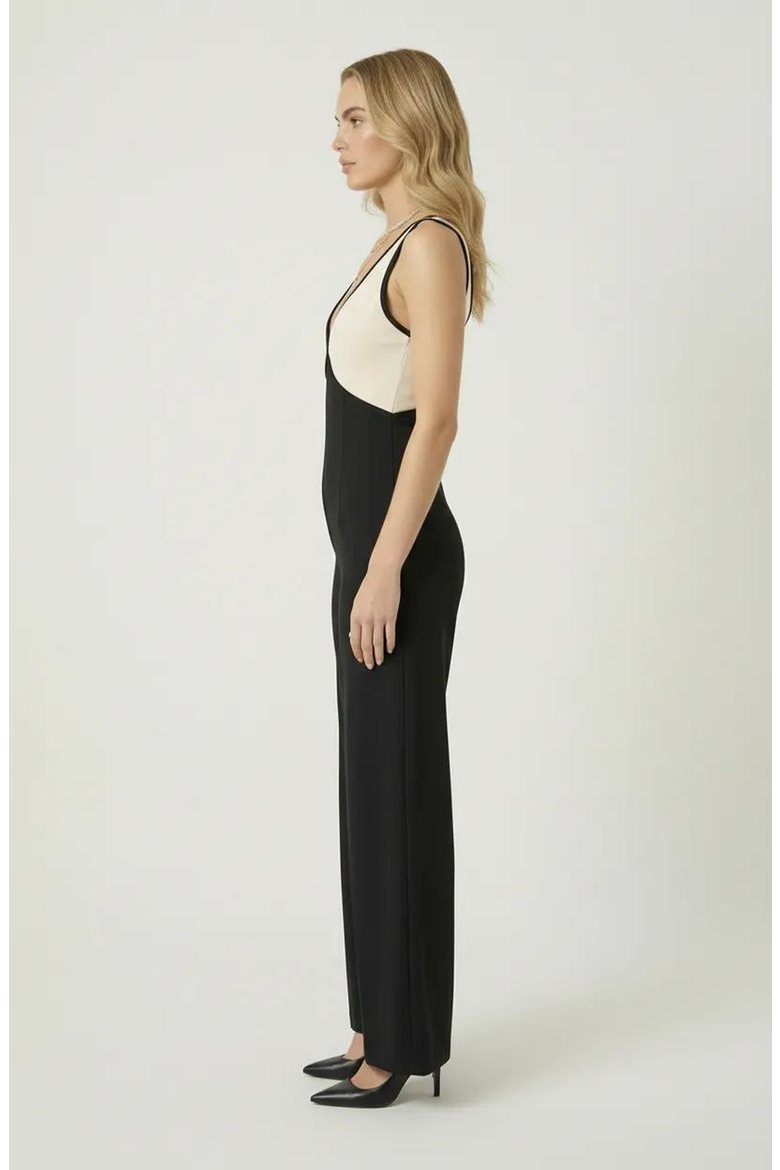 Two-Tone Wrap Bodice Jumpsuit, Alternate, color, Black / Cream