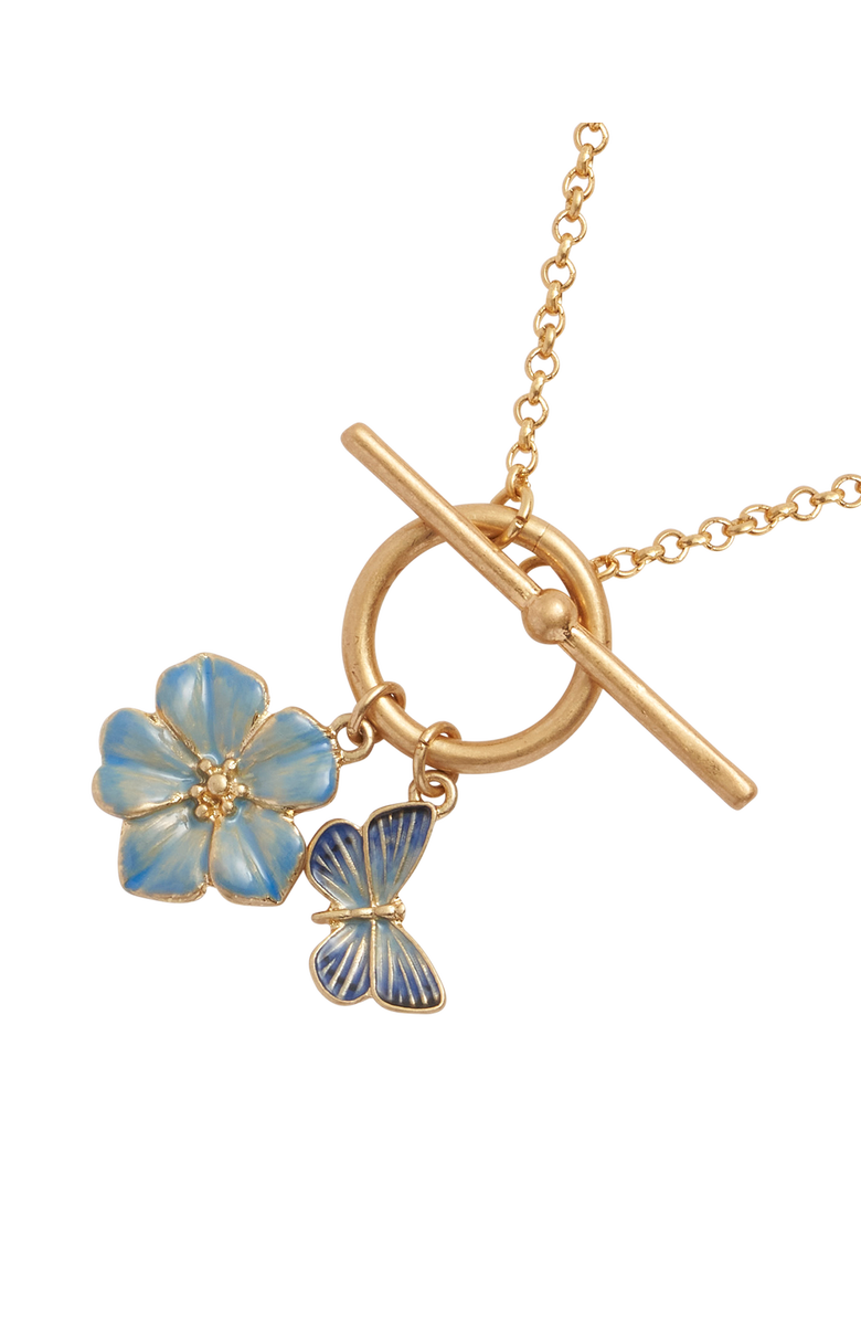 Fable England Butterfly & Flower Necklace, Main, color, Blue & Gold