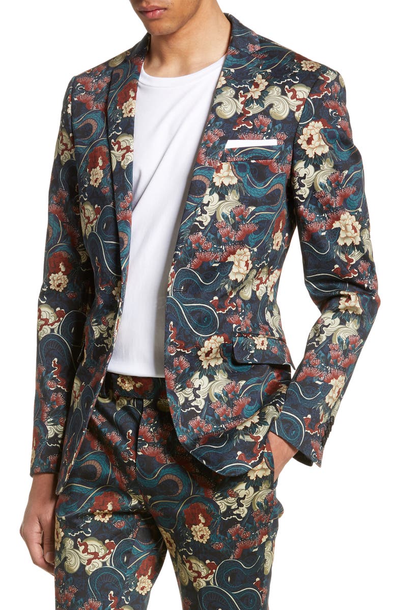 Topman Skinny Fit Japan Print Suit Jacket, Main, color,