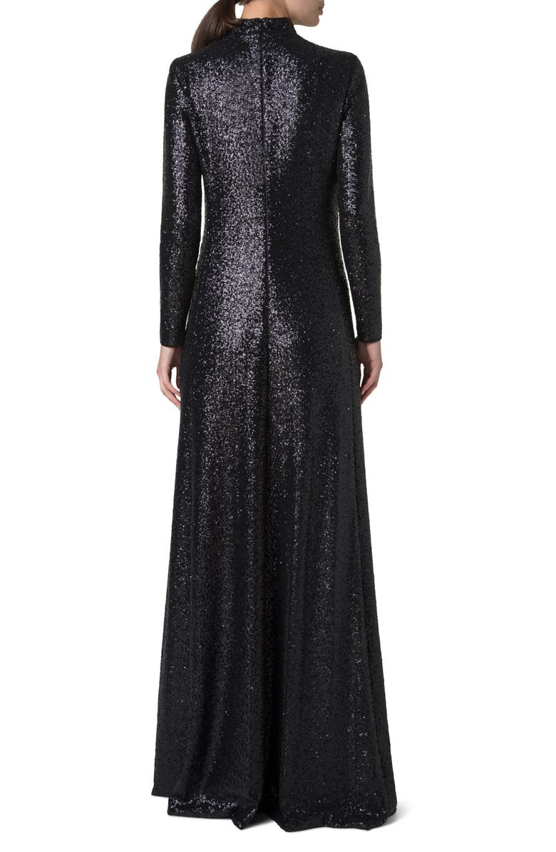 Akris Sequin Mock Neck Long Sleeve Gown, Alternate, color, 