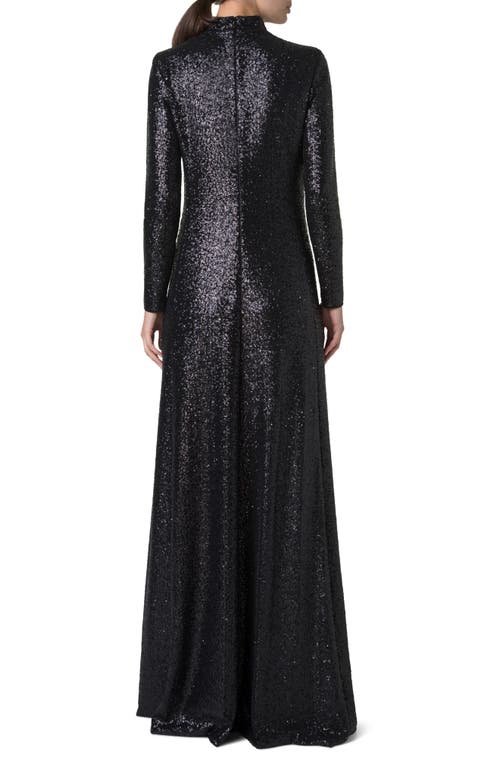 Akris Sequin Mock Neck Long Sleeve Gown In Black