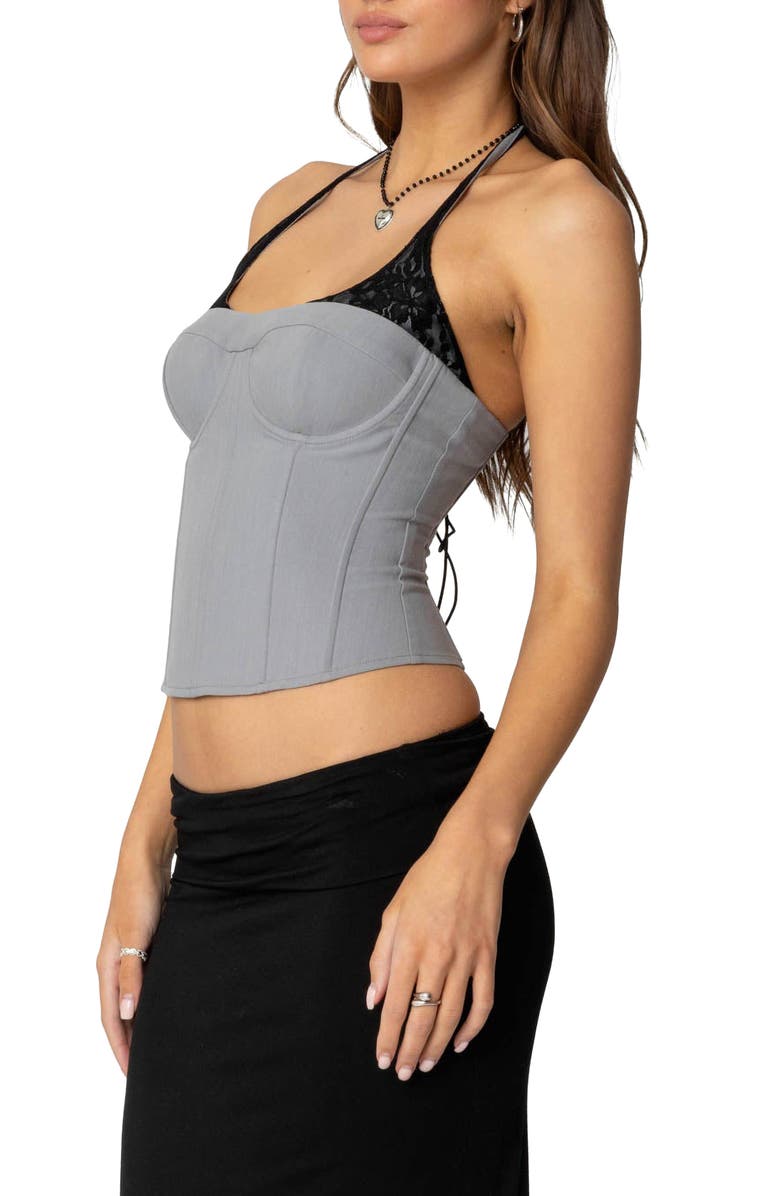 EDIKTED Jara Layered Lace Halter Corset, Alternate, color, Gray