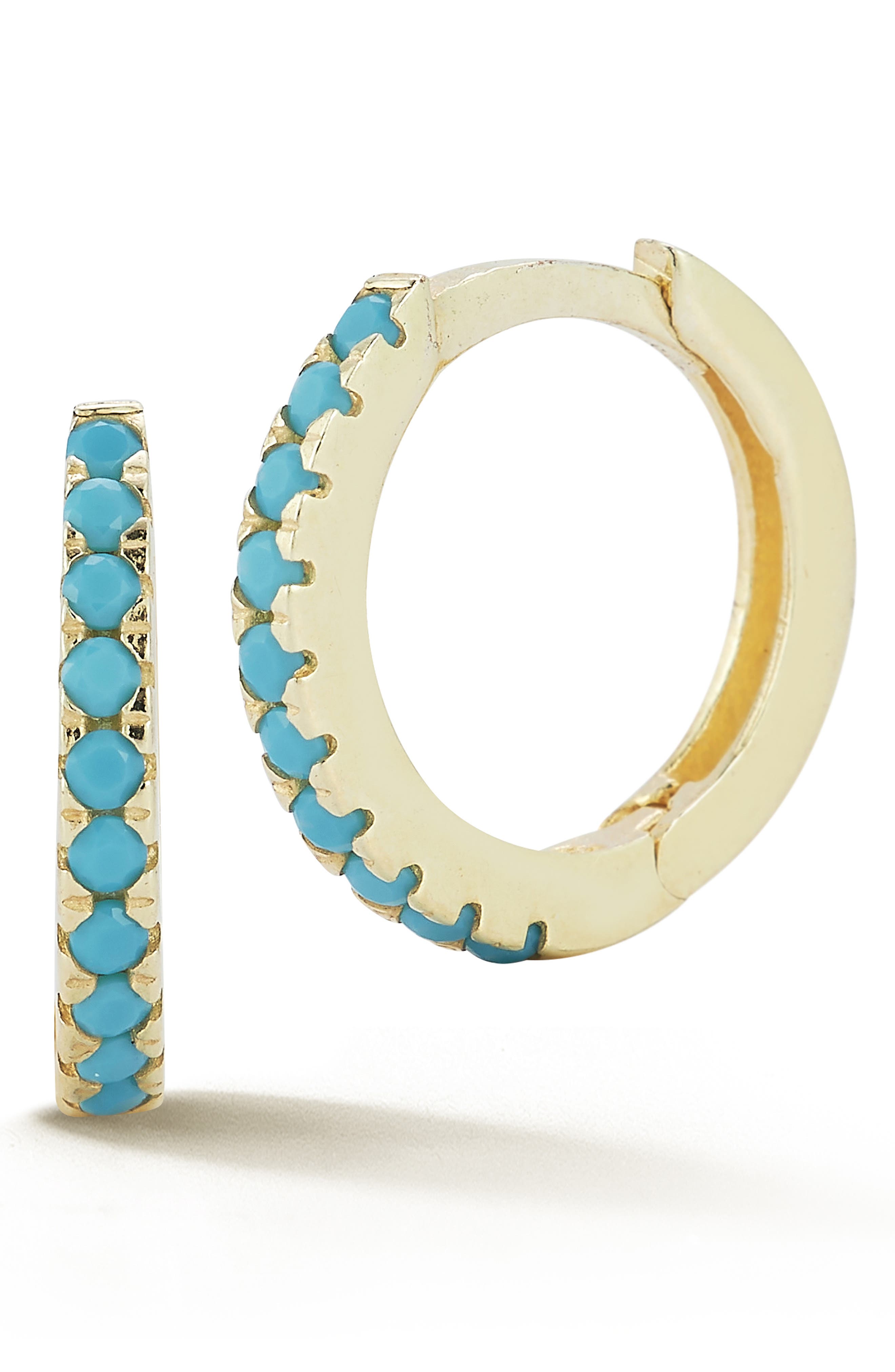 SPHERA MILANO 14K Gold Plated Sterling Silver Synthetic Turquoise Huggie Hoop Earrings