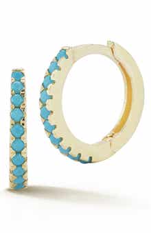 14K Gold Plated Sterling Silver Synthetic Turquoise Huggie Hoop Earrings