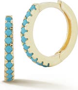 SPHERA MILANO 14K Gold Plated Sterling Silver Synthetic Turquoise Huggie Hoop Earrings