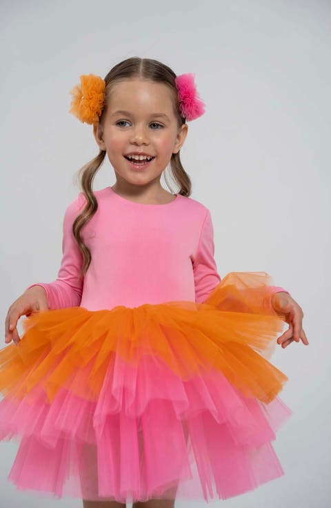 Rainbow Long Sleeve Fluffy Tutu Dress (Toddler, Little Kid & Big Kid)