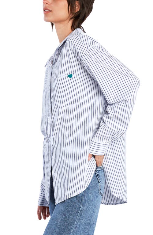 BILLY T BILLY T THANK YOU STRIPE EMBROIDERED GRAPHIC BUTTON-UP SHIRT 