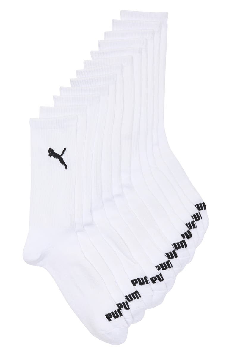 PUMA 6-Pack Sport Terry Crew Socks, Main, color, White / Black