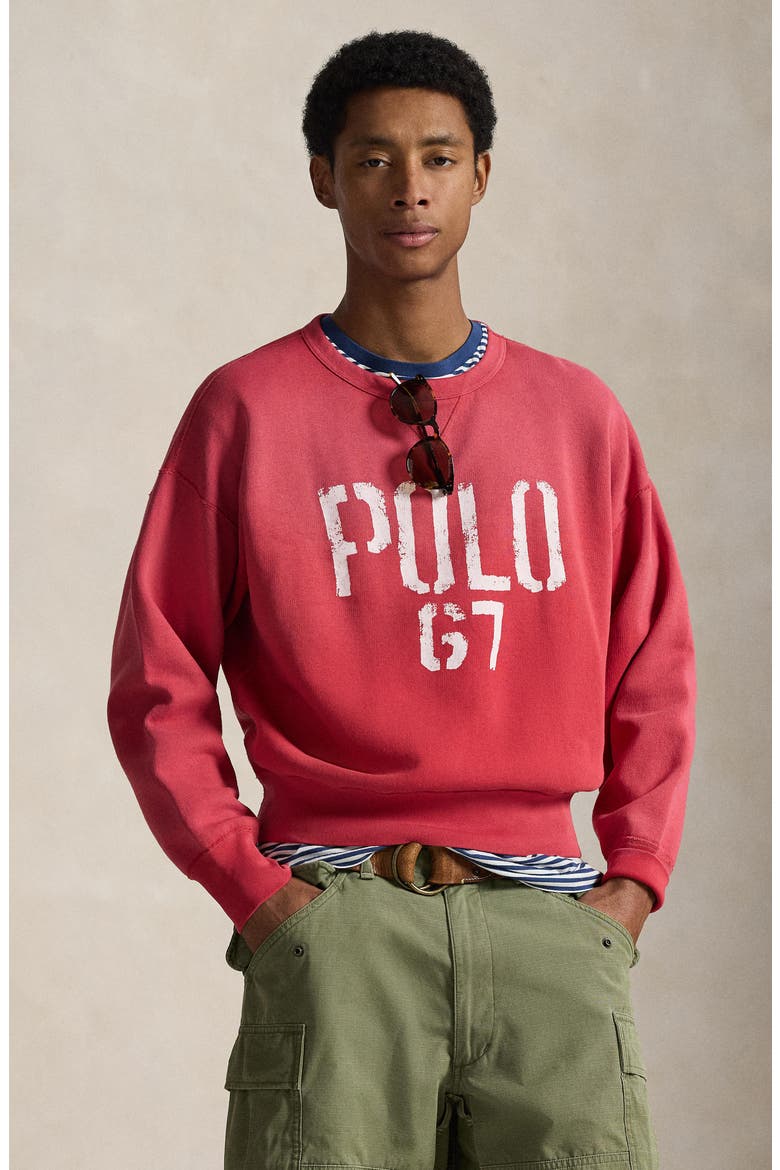 Vintage Fit Fleece Crewneck Sweatshirt, Alternate, color, SUNRISE RED