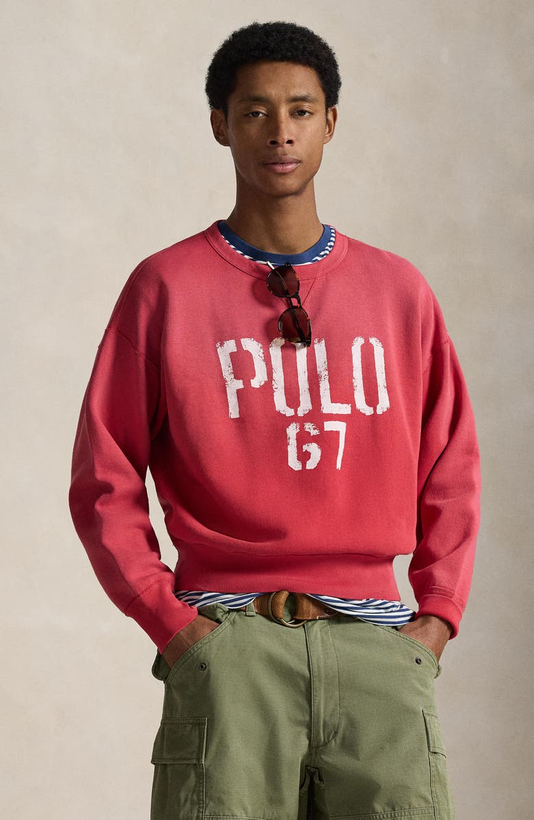 Polo Ralph Lauren Vintage Fit Fleece Crewneck Sweatshirt, Alternate, color, Sunrise Red