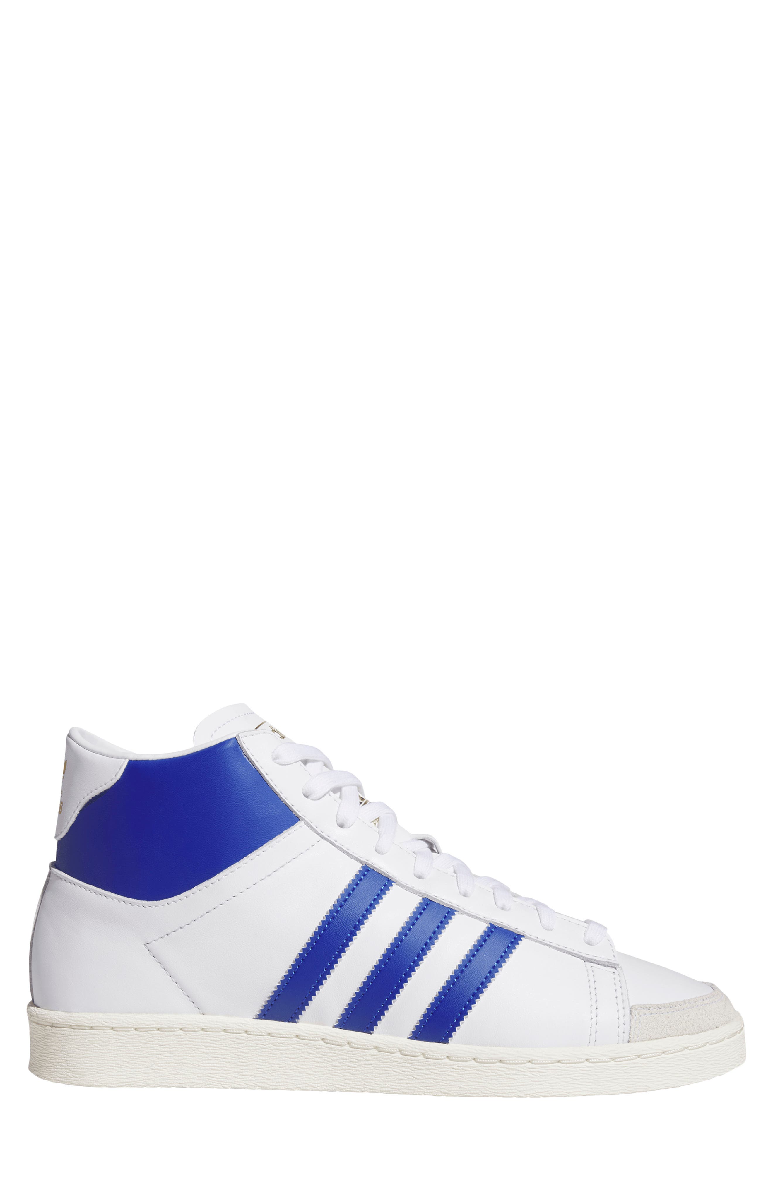 adidas Gender Inclusive Jabbar Hi Basketball Sneaker, Alternate, color, Cloud White/Blue / Off White