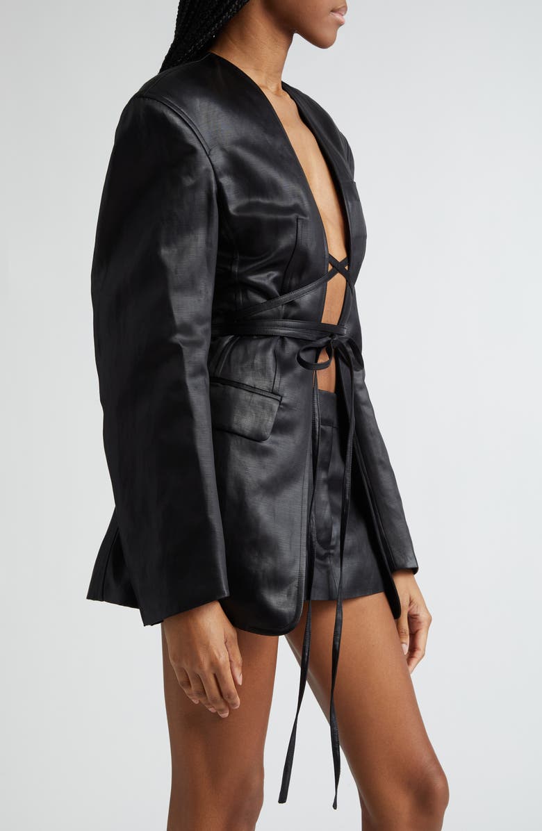 Alexander Wang Belt Strapped Open Front Linen Blend Blazer, Alternate, color, 