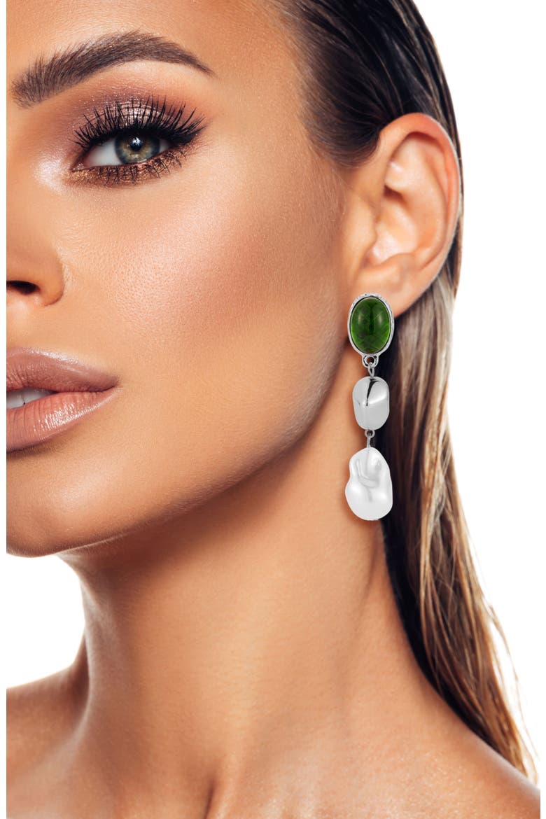 Pebble Faux Pearl Drop Earrings, Alternate, color, SILVER/GREEN
