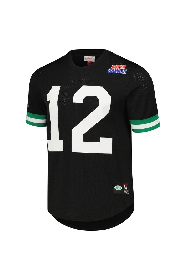 Men's Mitchell & Ness Joe Namath Black New York Jets Retired Player Name & Number Mesh Top, Alternate, color, Black