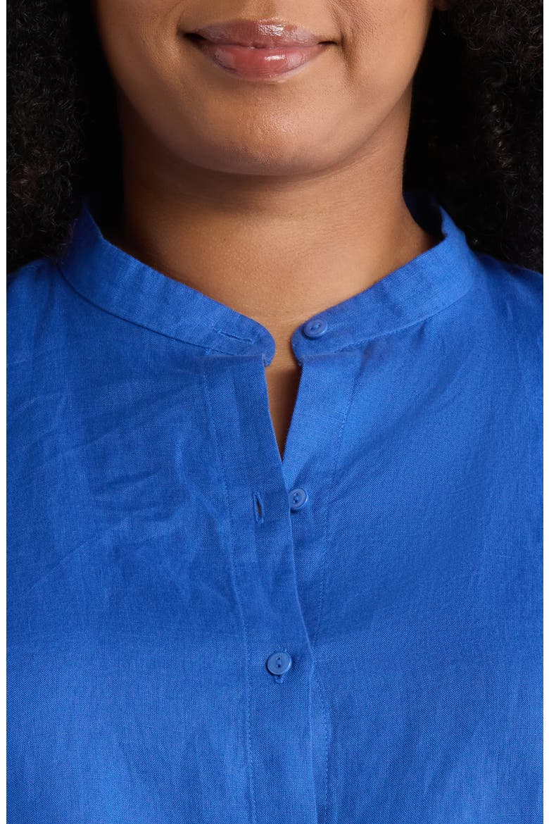 Mandarin Collar Short Sleeve Organic Linen Button-Up Shirt, Alternate, color, SAPPHIRE