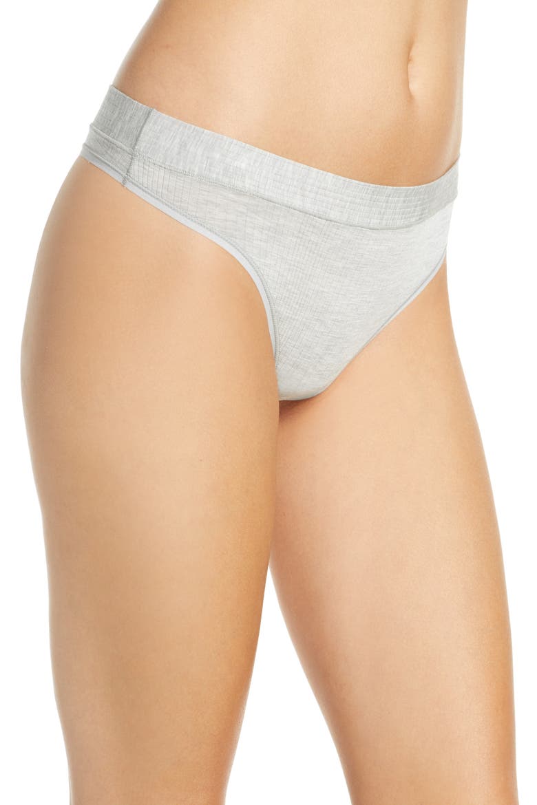 Second Skin Luxe Rib Thong, Alternate, color, HEATHER GREY