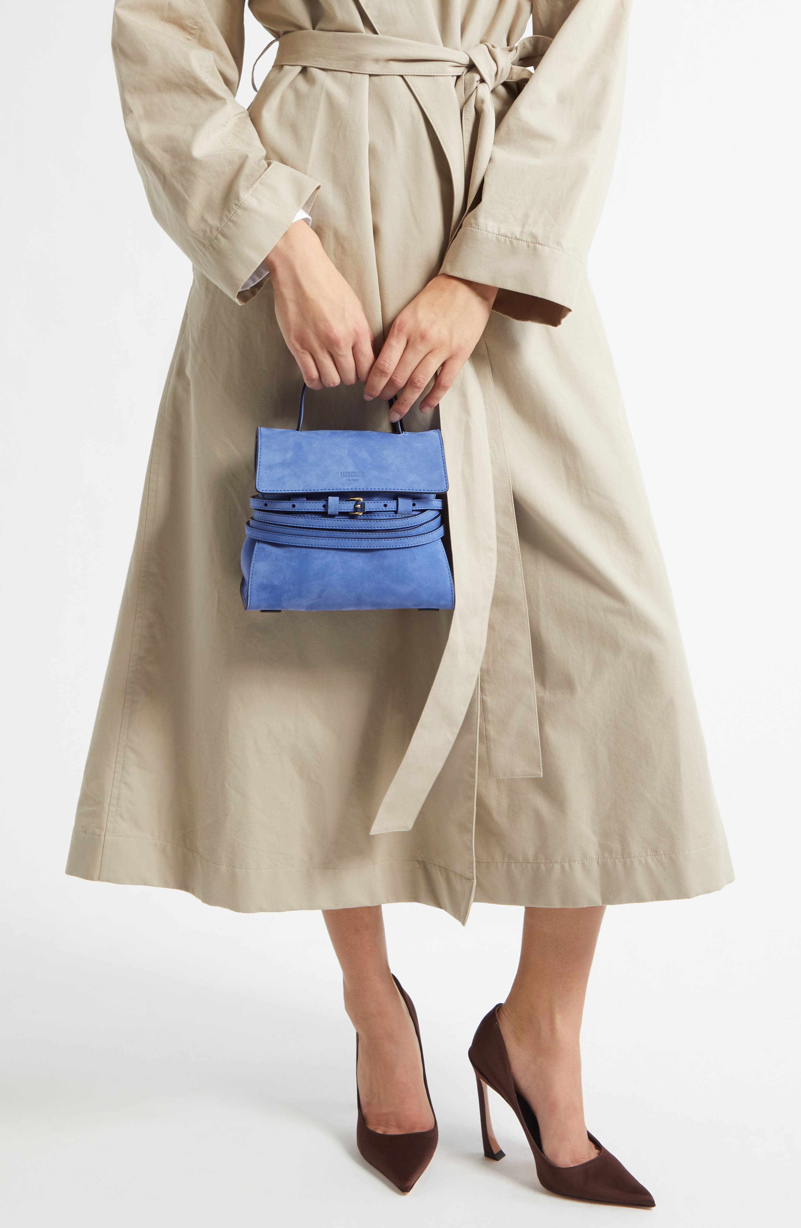 Moschino Tie Me Leather Handbag, Alternate, color, Klein 71A Of0