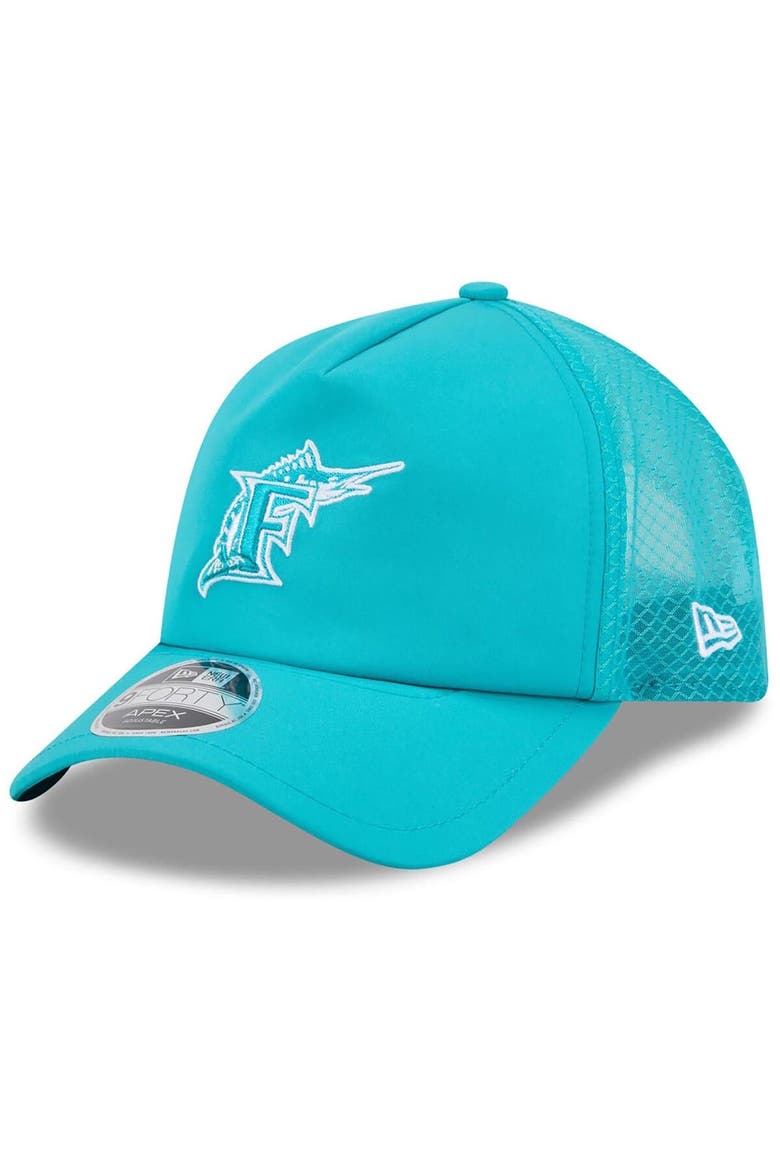 Men's New Era Teal Florida Marlins 2026 Batting Practice Alternate Apex 9FORTY Adjustable Hat, Main, color, Teal