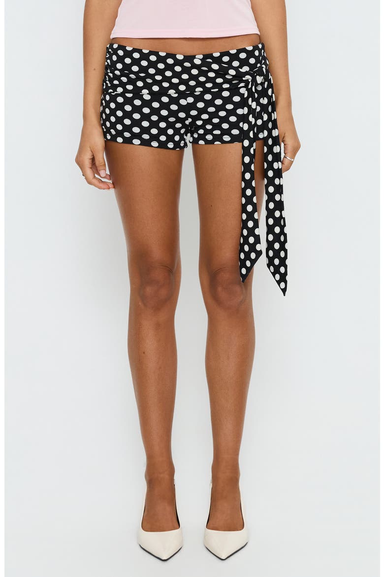 Declanne Wrap Polka Dot Micro Shorts, Main, color, BLACK POLKA