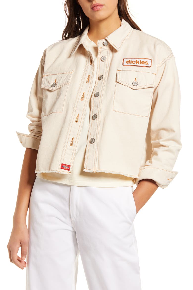 Logo Patch Crop Cotton Trucker Jacket, Main, color, NATURAL