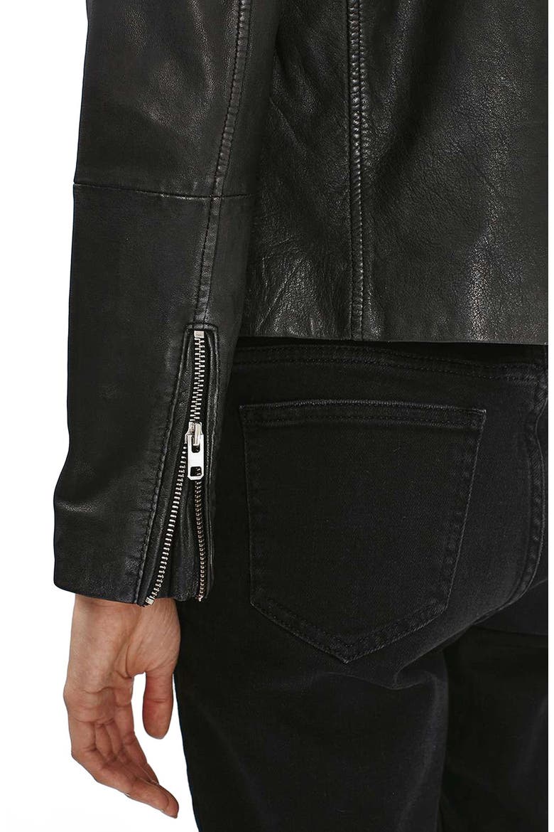Lightning Leather Biker Jacket, Alternate, color, BLACK