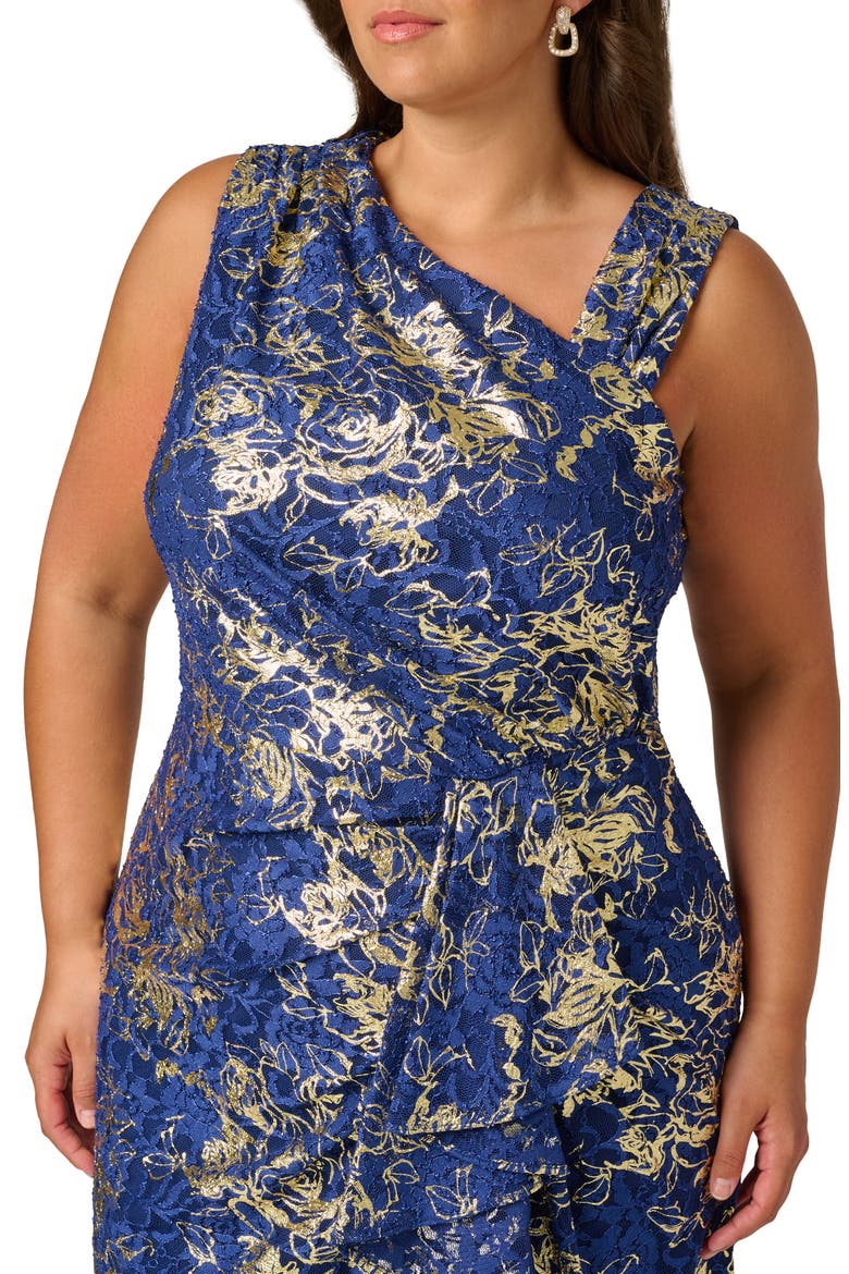 Asymmetric Neck Lace Gown, Alternate, color, NAVY/ GOLD