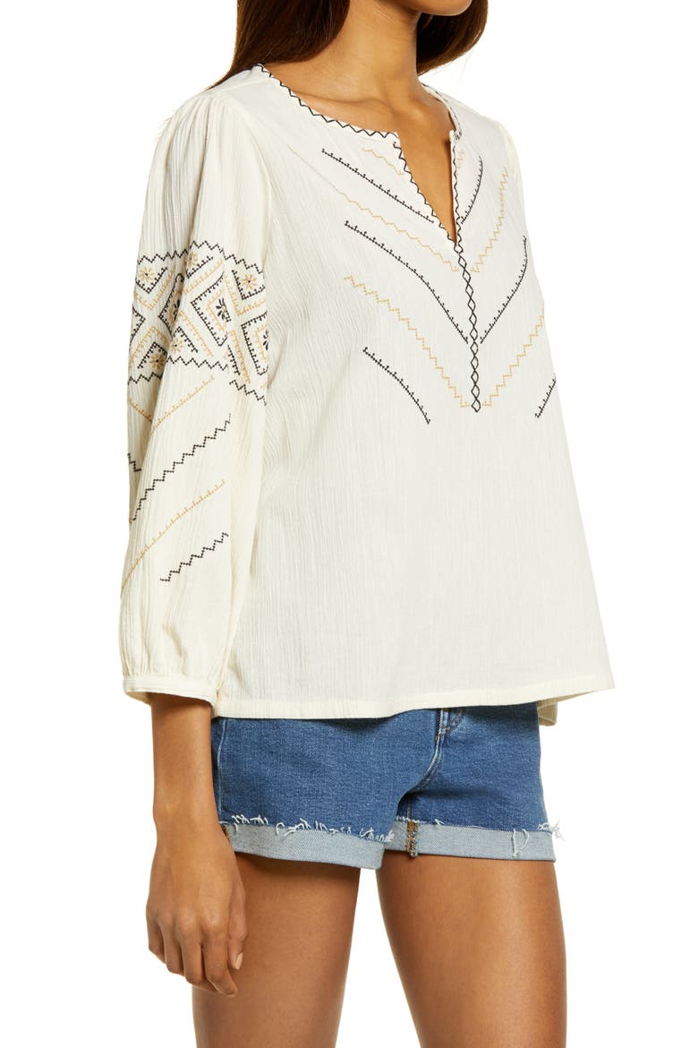 Embroidered Peasant Top, Alternate, color, ANTIQUE CREAM
