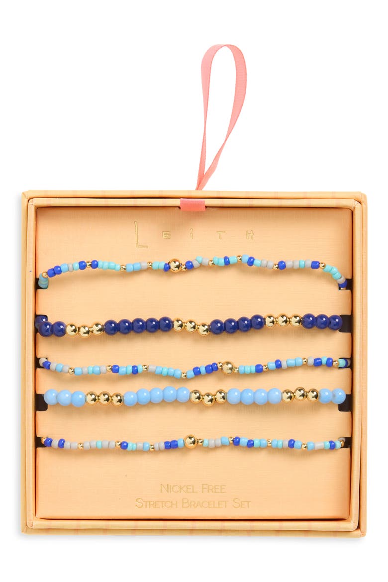Set of 5 Beaded Stretch Bracelets, Main, color, COOL MULTI- GOLD
