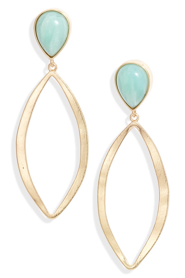 Semiprecious Stone & Open Marquise Drop Earrings, Main, color, BLUE- GOLD