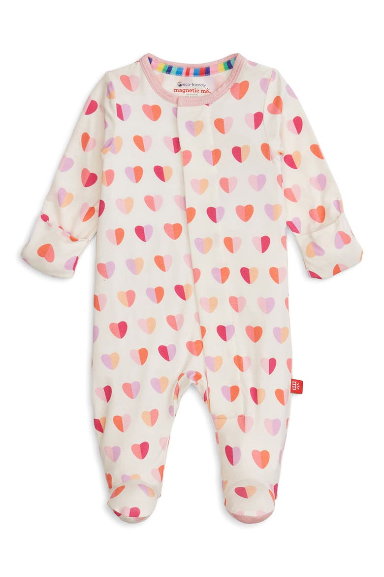 Pink Hearts Magnetic Modal Footie, Alternate, color, PINK XOXO