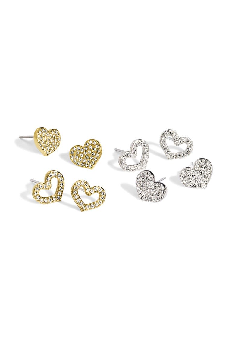 Pavé Heart Stud Earrings, Alternate, color, SILVER