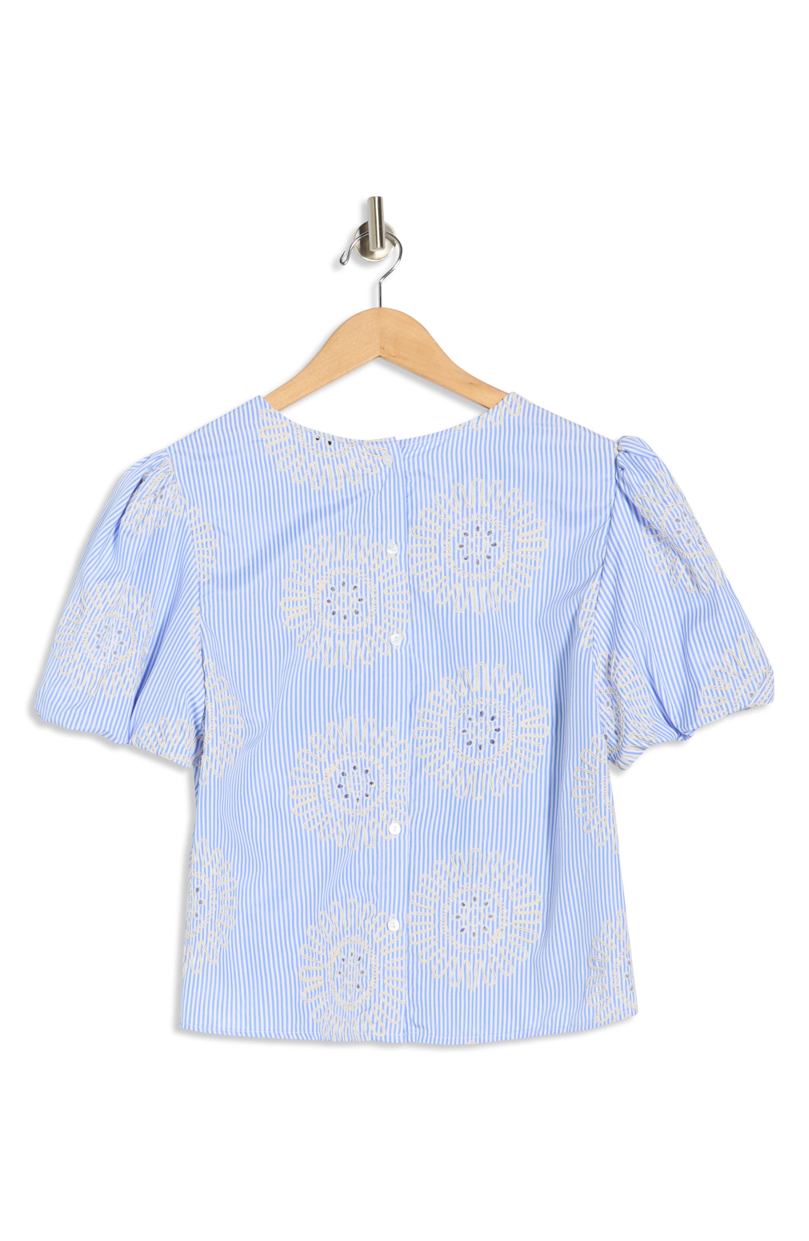 Embroidered Stripe Puff Sleeve Top - image 2