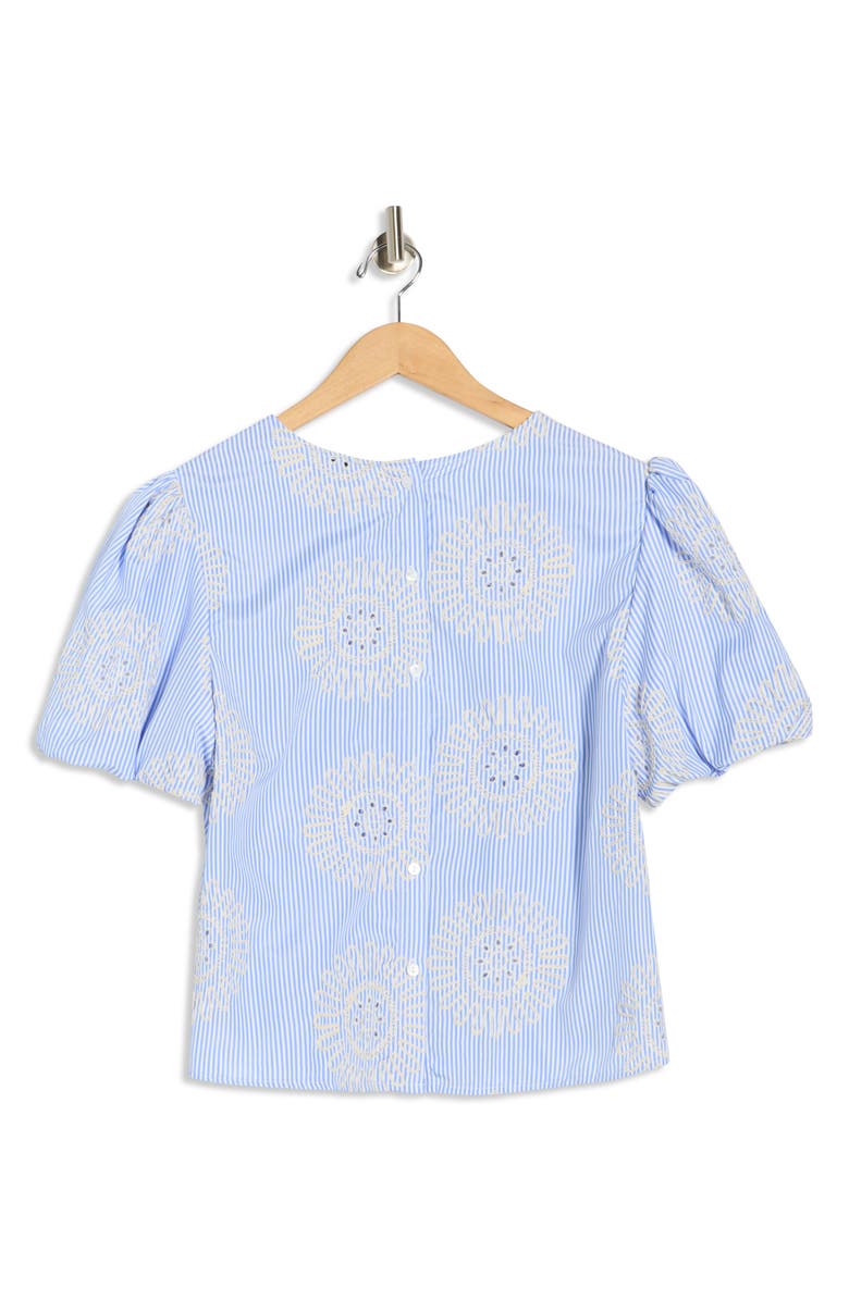 Nanette Lepore Embroidered Stripe Puff Sleeve Top, Alternate, color, Blue/ White Stripe