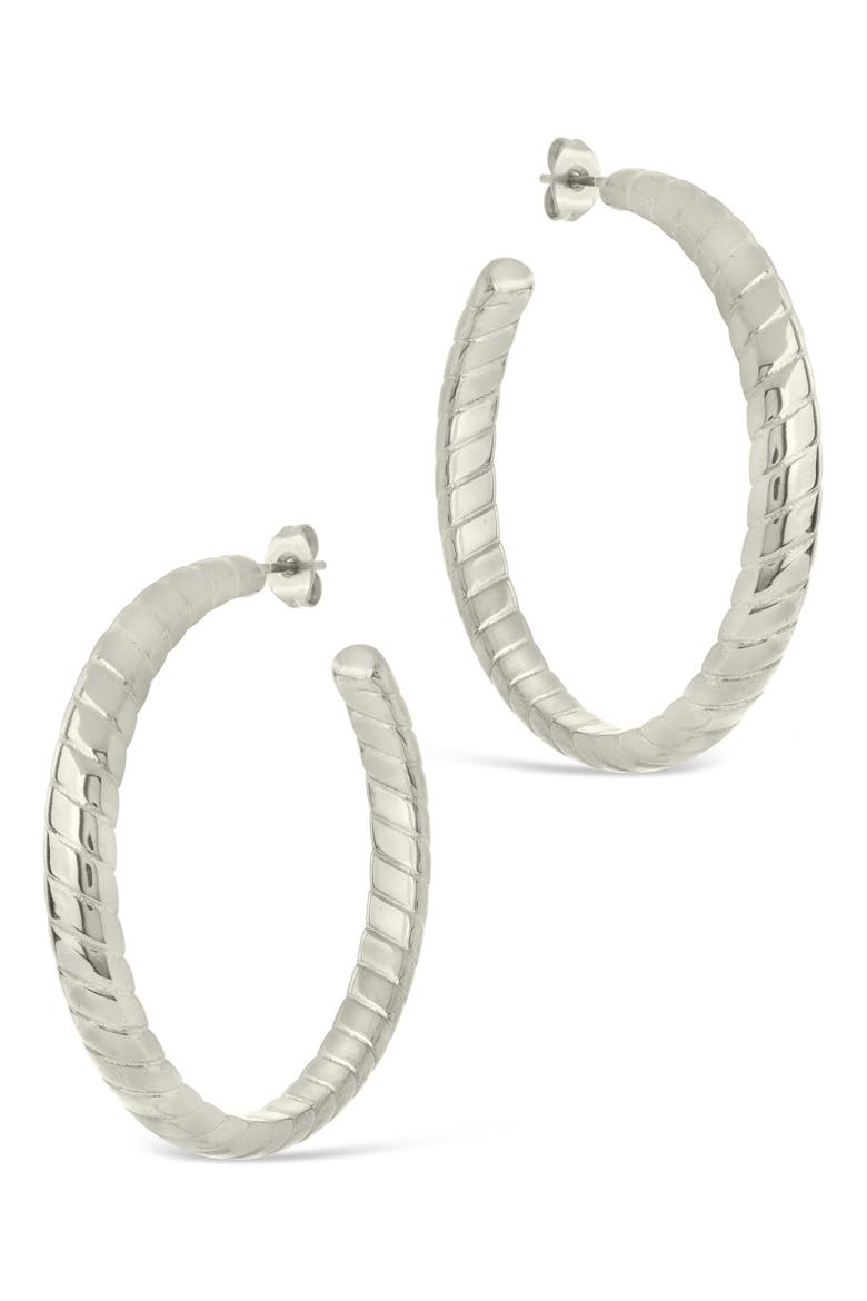 Everly Flat Herringbone Chain Hoop Earrings, Main, color, SILVER