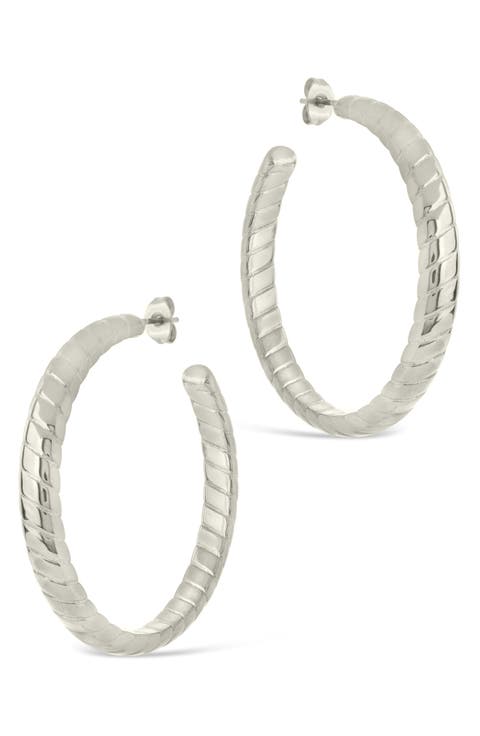Everly Flat Herringbone Chain Hoop Earrings