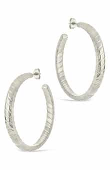 Sterling Forever Everly Flat Herringbone Chain Hoop Earrings