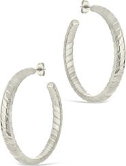 Sterling Forever Everly Flat Herringbone Chain Hoop Earrings