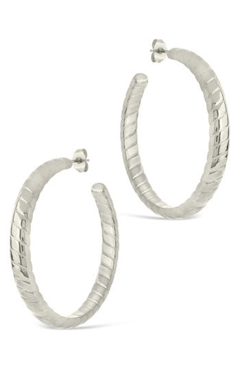 Sterling Forever Everly Flat Herringbone Chain Hoop Earrings In Silver