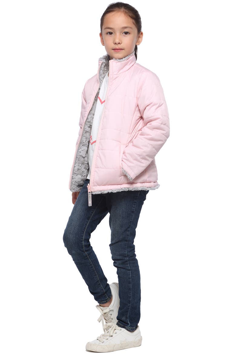 Kids' Reversible Fleece Puffer Jacket, Alternate, color, Frost Gray/ Chalk Pink
