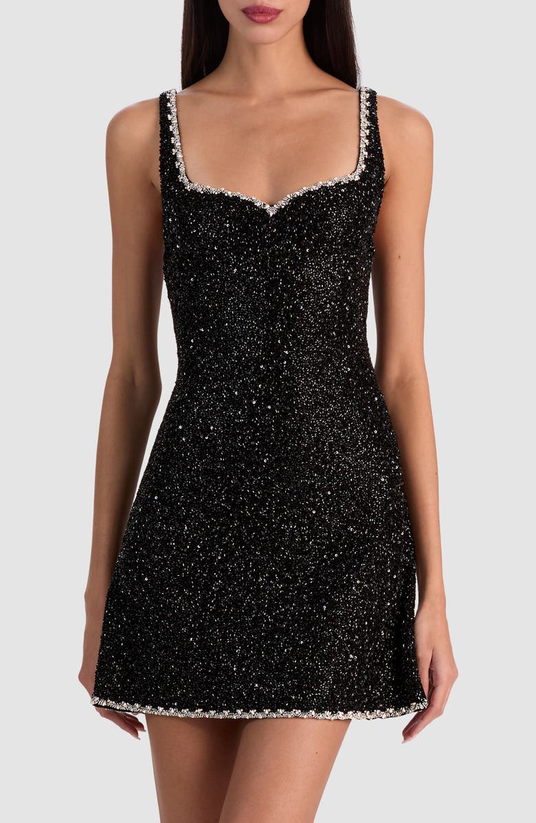 Alice + Olivia Eve Beaded Sweetheart Neck Minidress, Main, color, 