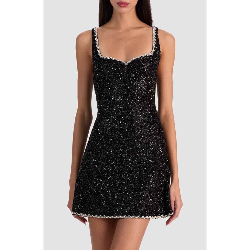 Alice And Olivia Alice + Olivia Eve Beaded Sweetheart Neck Minidress In Black