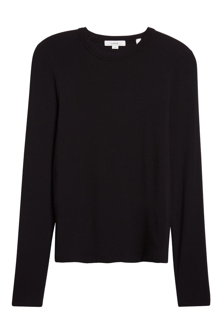 Luxe Long Sleeve Crewneck Top, Alternate, color, BLACK