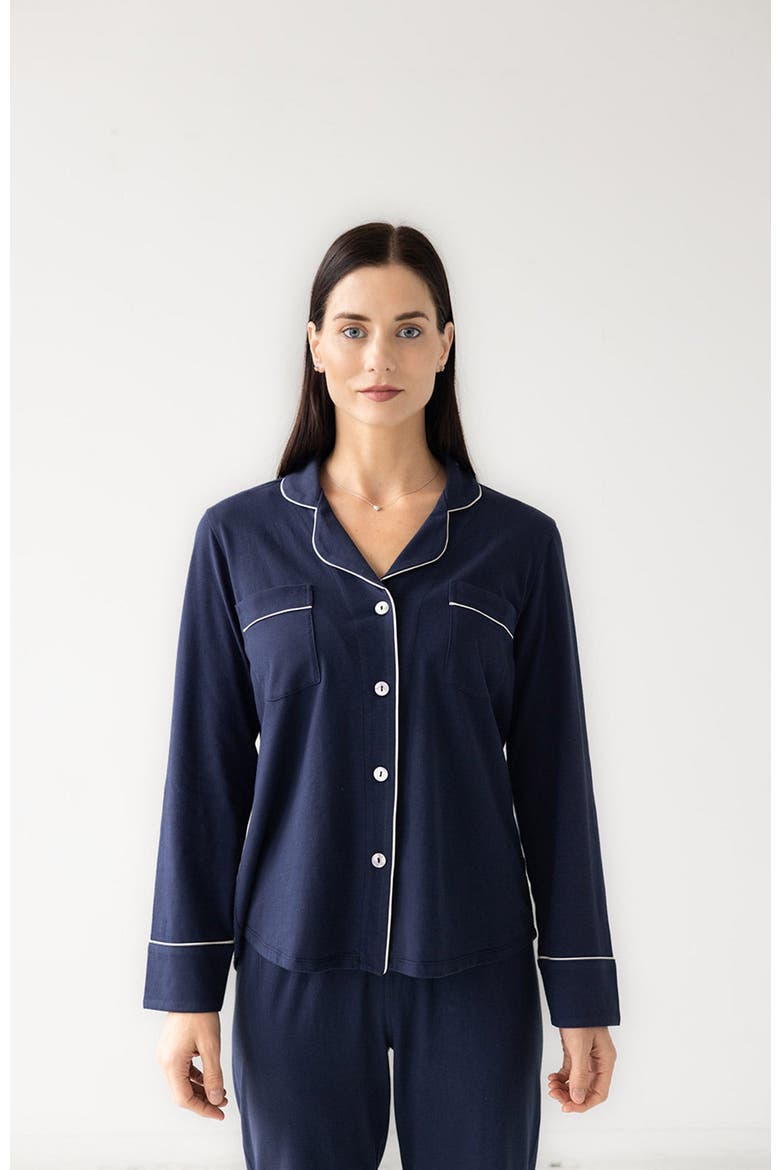 Classic Luxury Pajamas in Brushed Pima Cotton, Alternate, color, Midnight Blue/White