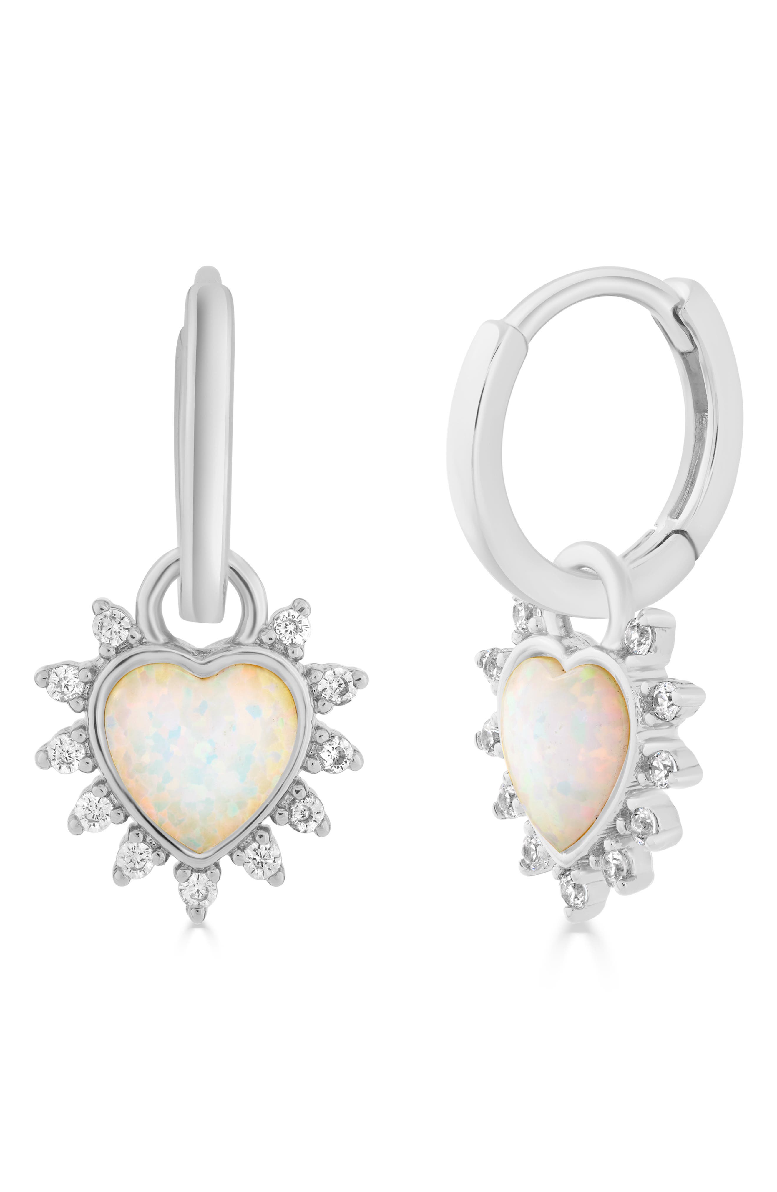 Imitation Opal Halo Heart Huggie Hoop Earrings