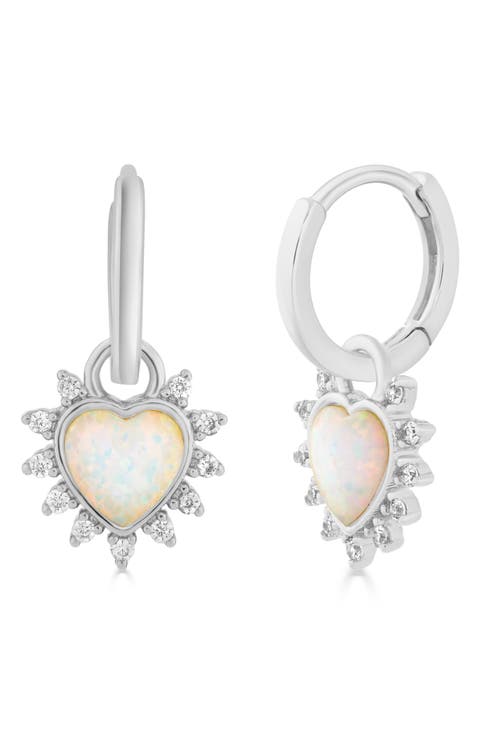 Imitation Opal Halo Heart Huggie Hoop Earrings