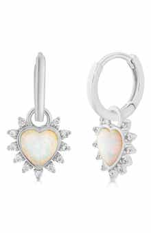 Imitation Opal Halo Heart Huggie Hoop Earrings