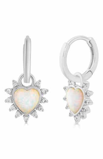 Imitation Opal Halo Heart Huggie Hoop Earrings